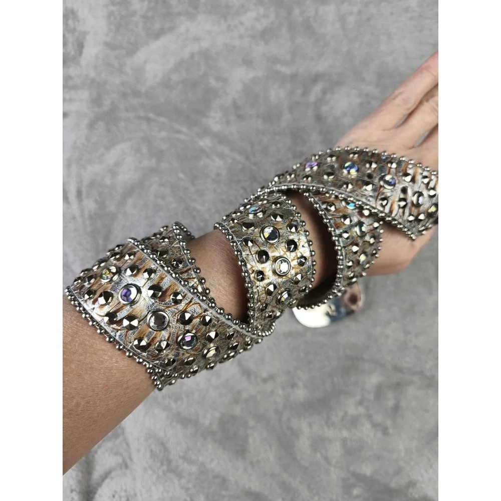 Rhinestone Cross Western Belt Womens Studded Bling Leather Wide Y2K Cowgirl
